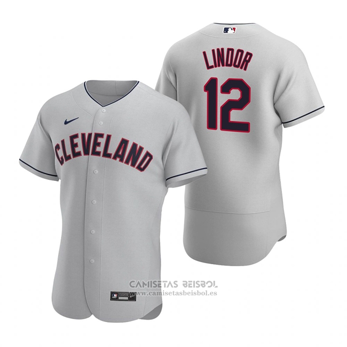 Camiseta Beisbol Hombre Cleveland Indians Francisco Lindor Autentico 2020 Road Gris